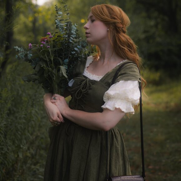 **NWOT** Linennaive Glory 33 | Front Lace Up Dress in Olive Green - Picture 2 of 16